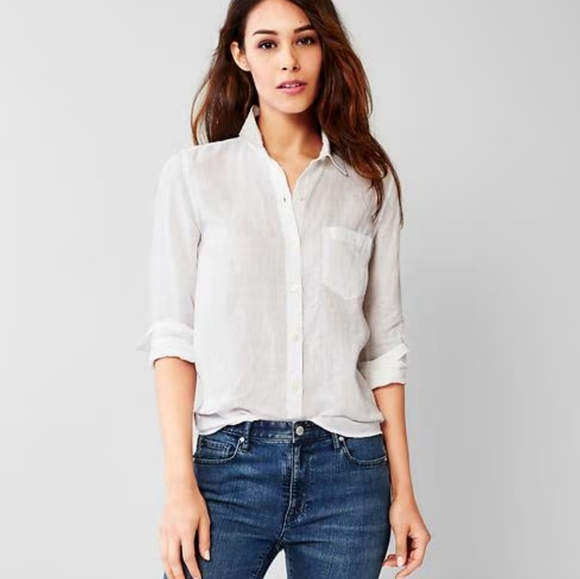 Gap Boyfriend Fit White 100% Linen Button Down Oversized Fit Shirt size Small - Picture 1 of 12